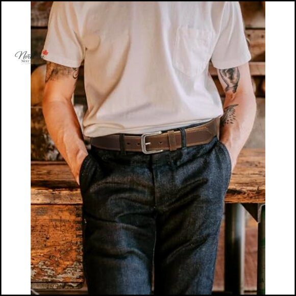 Mens Leather Belt 35mm Genuine Full-Grain Casual Jeans - Picture 3 of 7